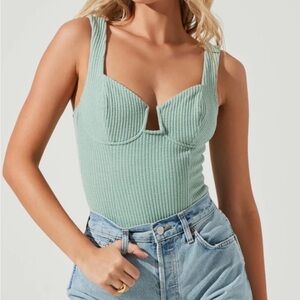 ASTR The Label Aria Bustier Bodysuit Sage Sz M